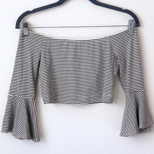 Off-Shoulder Fluted Sleeve Crop Top